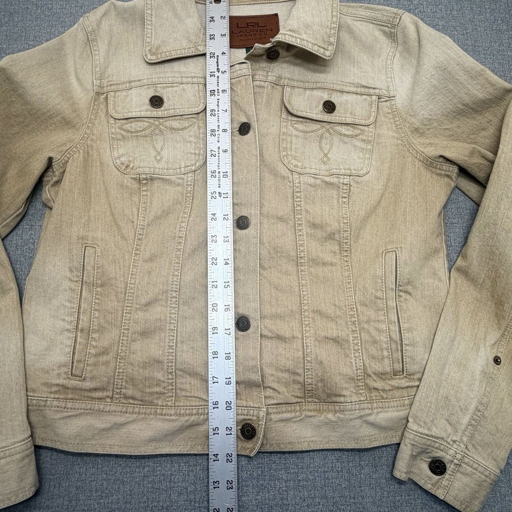 LRL Lauren Jeans Co Ralph Lauren Womens Denim Jacket Large Beige Stretch - Picture 8 of 8